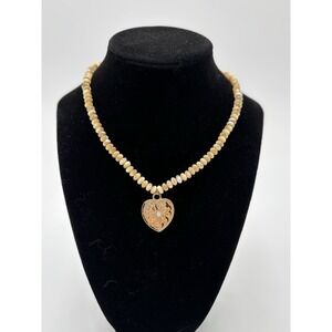 Altar'd State Beaded Necklace Ivory Gold Heart Pendant Adjustable MSRP $38